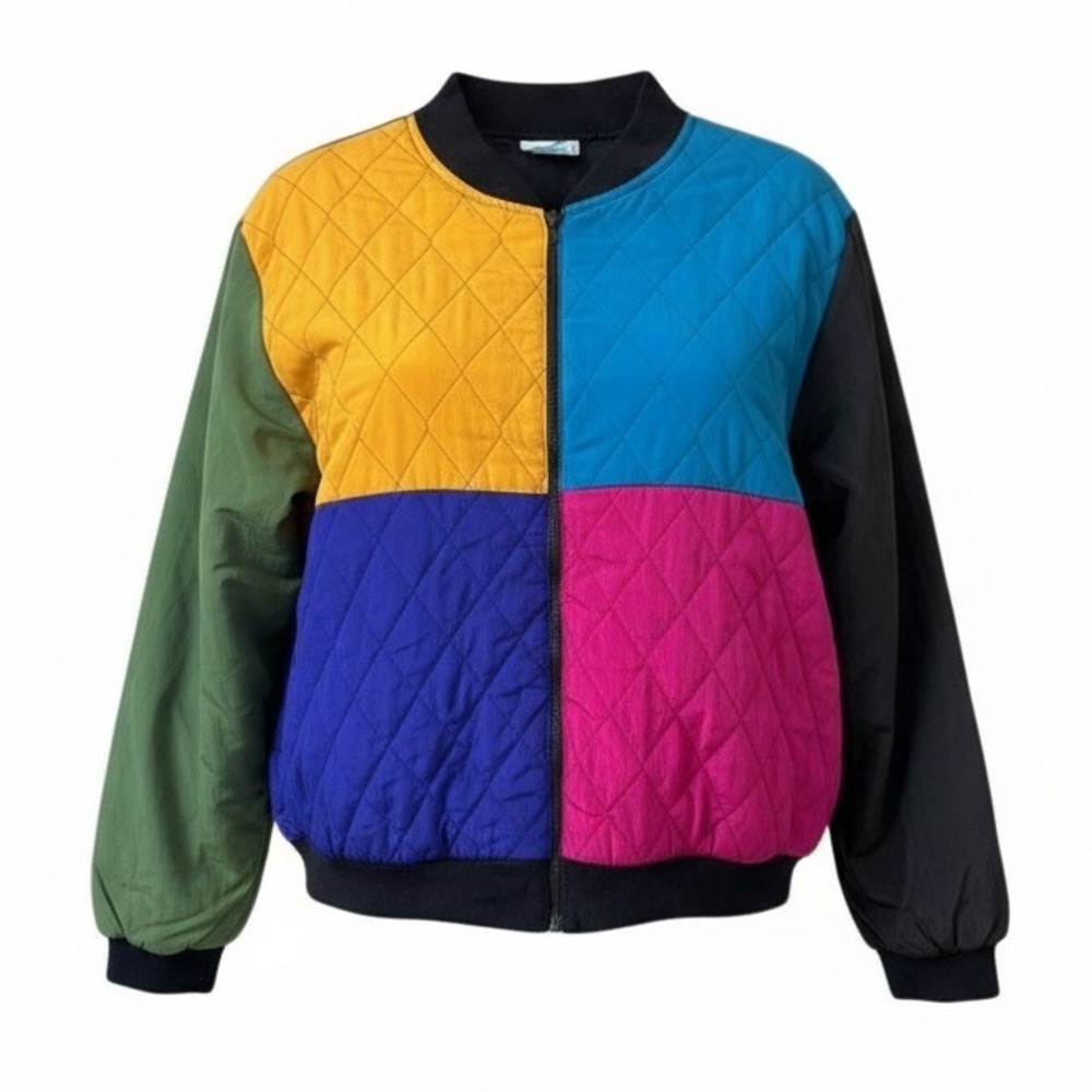 Women's Plus Size 1X Quilted Jacket Vintage 1992 Colorblock NWT Baseball Bomber